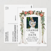 Trouwluifel Poinsettia Floral Verander de datum Briefkaart (Voorkant / Achterkant)