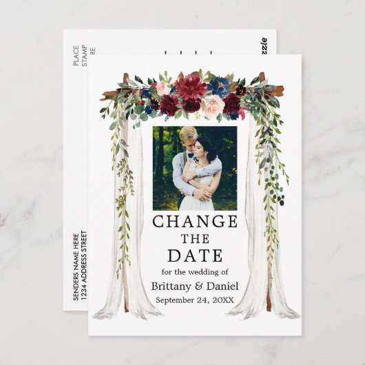 Trouwluifel Waterverf Floral Wijzig de datum Briefkaart (Voorkant / Achterkant)