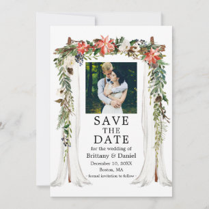 Trouwluifel Waterverf Poinsettia Bloemen Foto Save The Date