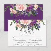 Trouwmaal Keuze RSVP Kaart Roze Paarse Bloemen (Voorkant / Achterkant)