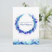 Trouwmaaltijd keuze blauwe spetteren enclosure kaa RSVP kaartje (Staand voorkant)