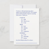 Trouwmaaltijd keuze blauwe spetteren enclosure kaa RSVP kaartje (Achterkant)