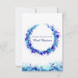 Trouwmaaltijd keuze blauwe spetteren enclosure kaa RSVP kaartje