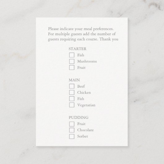 Trouwmaaltijd keuze helleboring kunst behuizing ka informatiekaartje (Achterkant)