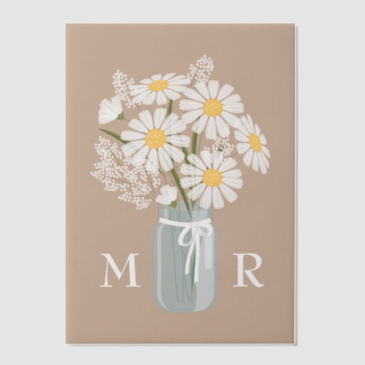 Trouwmadeliefjes Mason Jar Monogram Initialen Beig Vellum Uitnodigingen (Voorkant)