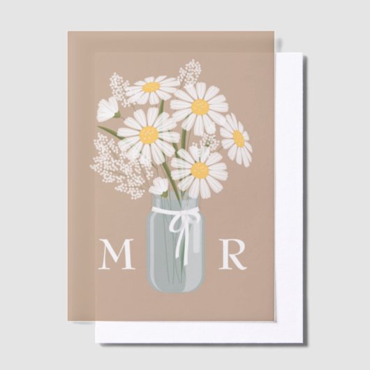 Trouwmadeliefjes Mason Jar Monogram Initialen Beig Vellum Uitnodigingen (Offset)