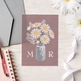 Trouwmadeliefjes Mason Jar Monogram Initialen Roze Vellum Uitnodigingen