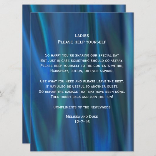 Trouwmand Sign met Blauwe Satijnen Uiterlijk Kaart (Voorkant / Achterkant)