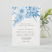 Trouwmarine Blauw Wit Chintz Kant Damask Floral Kaart (Staand voorkant)