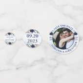 Trouwmarine Bloemen Marmeren Foto SAVE THE DATE Confetti (Achterkanten)