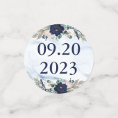 Trouwmarine Bloemen Marmeren Foto SAVE THE DATE Confetti (Kleine voorkant)