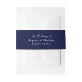 Trouwmarineblauw Eenvoudig Elegant Wit Schrift Uitnodigingen Wikkel