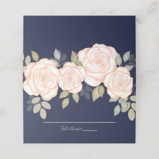 Trouwmarineblauw Elegant Aquarel Tafelnummer Plaatskaartje (Buitenkant ongevouwen)