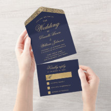 Trouwmarineblauw Goud Elegant Schrift Vintage