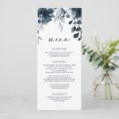 Trouwmarineblauwe bloemengebouwen zilver menu (Staand voorkant)