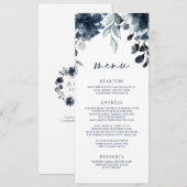 Trouwmarineblauwe bloemengebouwen zilver menu (Voorkant / Achterkant)