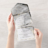 Trouwmarmer Zwart Goud Alcohol Inkt Custom All In One Uitnodiging (Afscheurbaar)