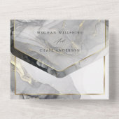 Trouwmarmer Zwart Goud Alcohol Inkt Custom All In One Uitnodiging (Achterkant)