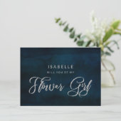 Trouwmeisje-aanzoekkaart Navy Luster Blue (Staand voorkant)