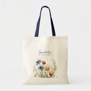 Trouwmeisje wilde bloemen gepersonaliseerde cadeau tote bag