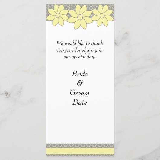 Trouwmenu 1 Gele en Grijze Bloemen Menu (Achterkant)