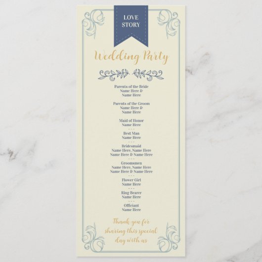 Trouwmenu Bibliotheek Huwelijksceremonie Details Programmakaart (Achterkant)