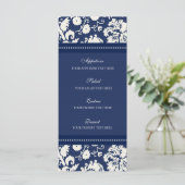 Trouwmenu Blauw Bloemen Damast Menu (Staand voorkant)