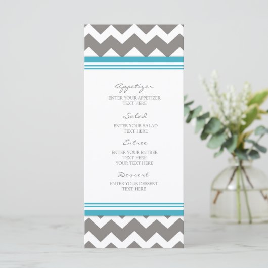 Trouwmenu Blauw Grijs Chevron Menu (Staand voorkant)