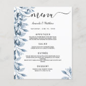 Trouwmenu blauw witte botanische bloemen (Voorkant)