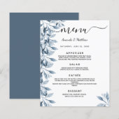 Trouwmenu blauw witte botanische bloemen (Voorkant / Achterkant)