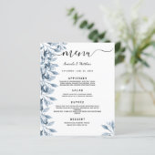 Trouwmenu blauw witte botanische bloemen (Staand voorkant)