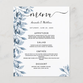 Trouwmenu blauw witte botanische bloemen