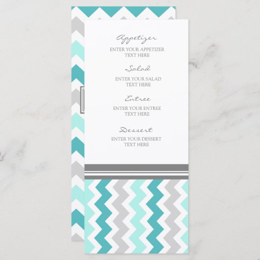 Trouwmenu Blauwgroen Grijs Chevron Menu (Voorkant / Achterkant)