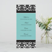 Trouwmenu Blauwgroen Zwart Damask Menu (Staand voorkant)