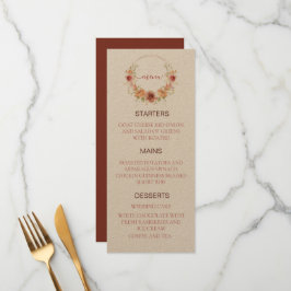 Trouwmenu bloemig pompoen herfst kraftpapier menu