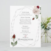 Trouwmenu | Blush en wijn Waterverf Rozen Menu (Staand voorkant)