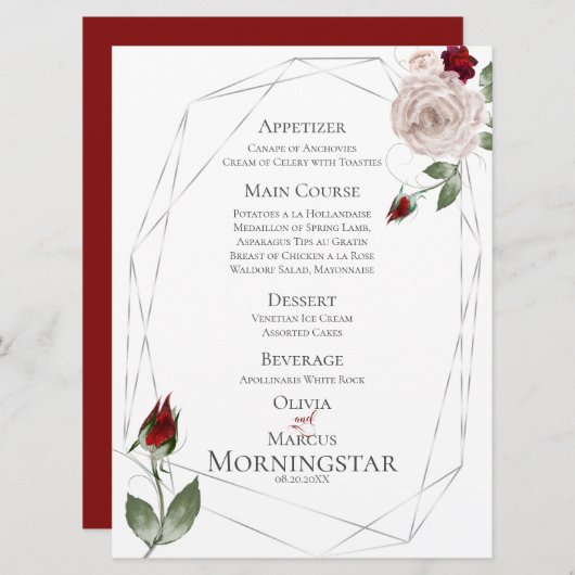 Trouwmenu | Blush en wijn Waterverf Rozen Menu (Voorkant / Achterkant)