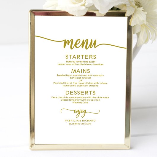 Trouwmenu Bord Rustiek Chic Gouden Kalligrafie Poster