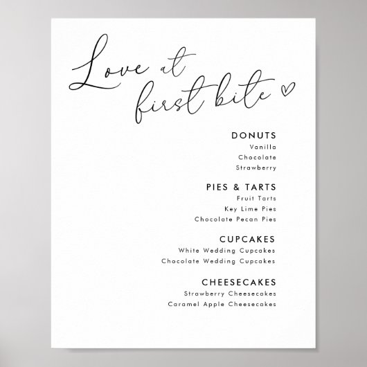 Trouwmenu Bord voor Bruidstaarten 'Liefde op het E Poster (Voorkant)