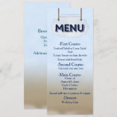 Trouwmenu bord wit houten strand bruiloft menu (Voorkant / Achterkant)
