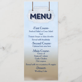 Trouwmenu bord wit houten strand bruiloft menu
