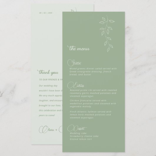 Trouwmenu Botanicals & Saliegroen Menu (Voorkant / Achterkant)