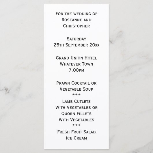 Trouwmenu Bruidegom Menu (Achterkant)