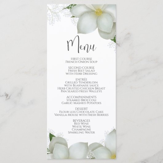 Trouwmenu Calligrafie Bloem Magnolia Menu (Voorkant)
