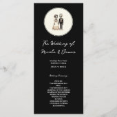 Trouwmenu Cartoon Skelet Bruid + Bruidegom Programmakaart (Voorkant)