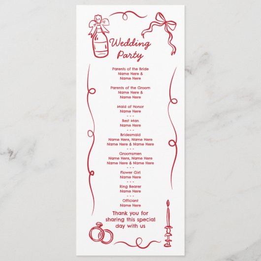 Trouwmenu Ceremonie Hand getrokken grillig Programmakaart (Achterkant)