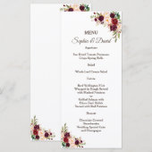 Trouwmenu Charm Burgundy Red Marsala Bloem Menu (Voorkant / Achterkant)