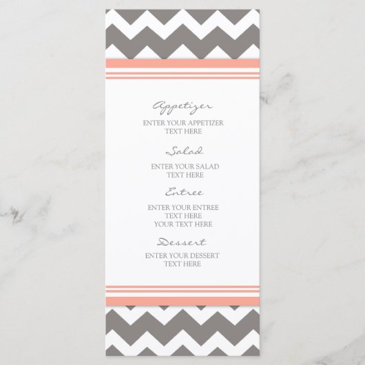 Trouwmenu Coral Grey Chevron Menu (Voorkant)