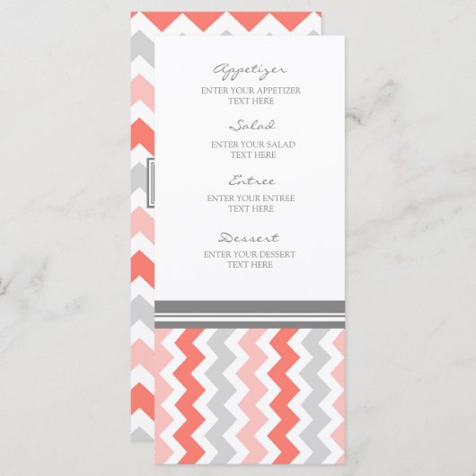 Trouwmenu Coral Grey Chevron Menu (Voorkant / Achterkant)