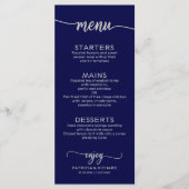 Trouwmenu Elegante Calligrafie  Marineblauw Zilver Menu (Voorkant)